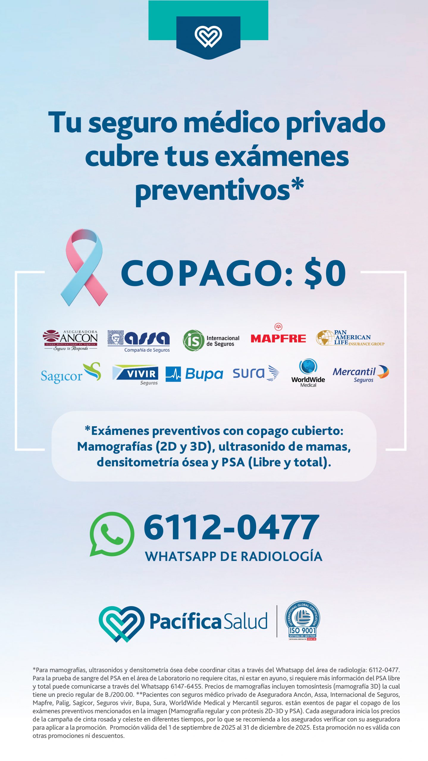 Exámenes preventivos Copago B/.0.00 - Pacífica Salud